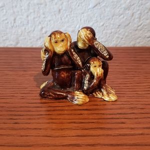 3 Wise Monkeys with Australian Crystal Trinket Box (Hear, See, Speak No Evil)